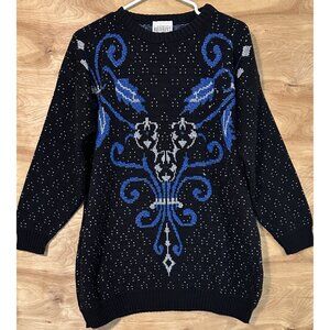 Vintage 80s Sweater 18W  Metallic shimmer Knit Blue Retro Distinctly Different